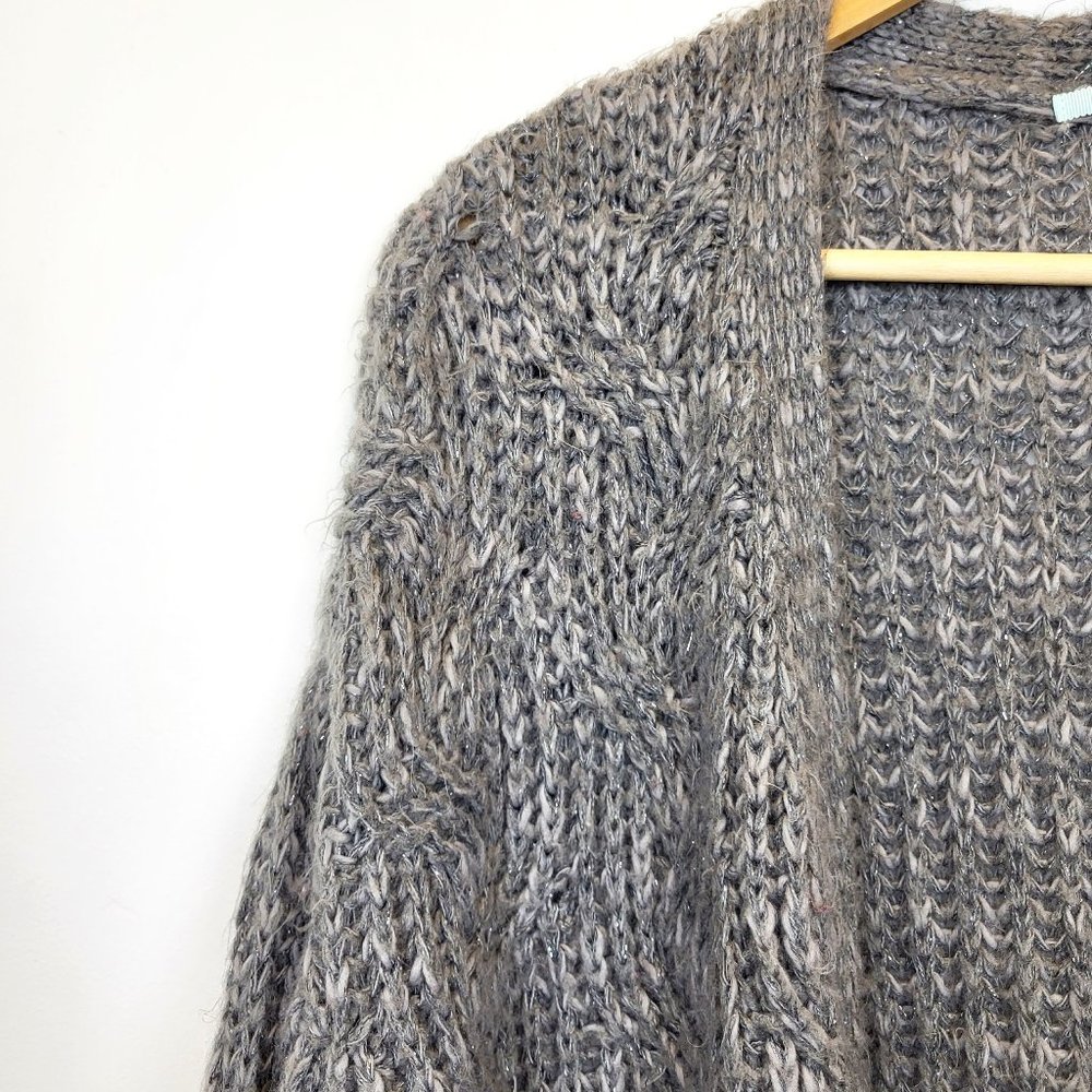 Kimchi Blue Metallic Gray Silver Open Front Long Sweater, Size Medium, GUC - Picture 3 of 9